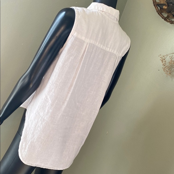 FINLEY White Linen Sleeveless Button-Down Shirt - Picture 6 of 10